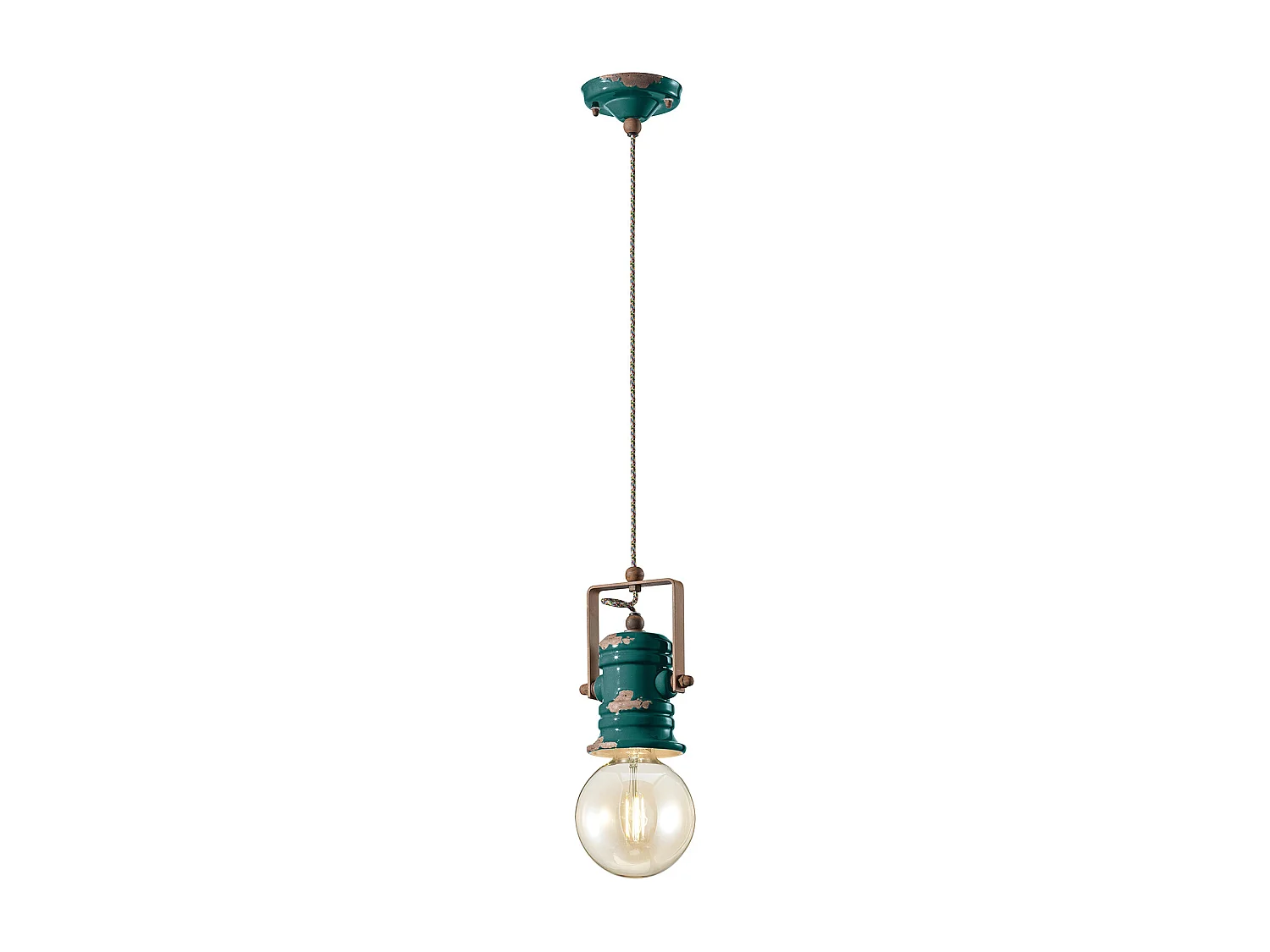 Lampadario Industrial Minimal Urban Ferro E Ceramica Vintage Verde 1 Luce E27