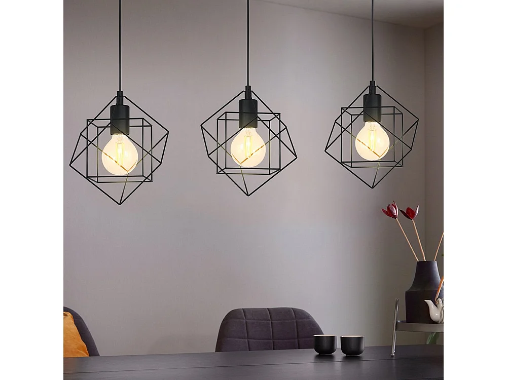 Lampadario Industrial Straiton 3 Luci Acciaio Nero