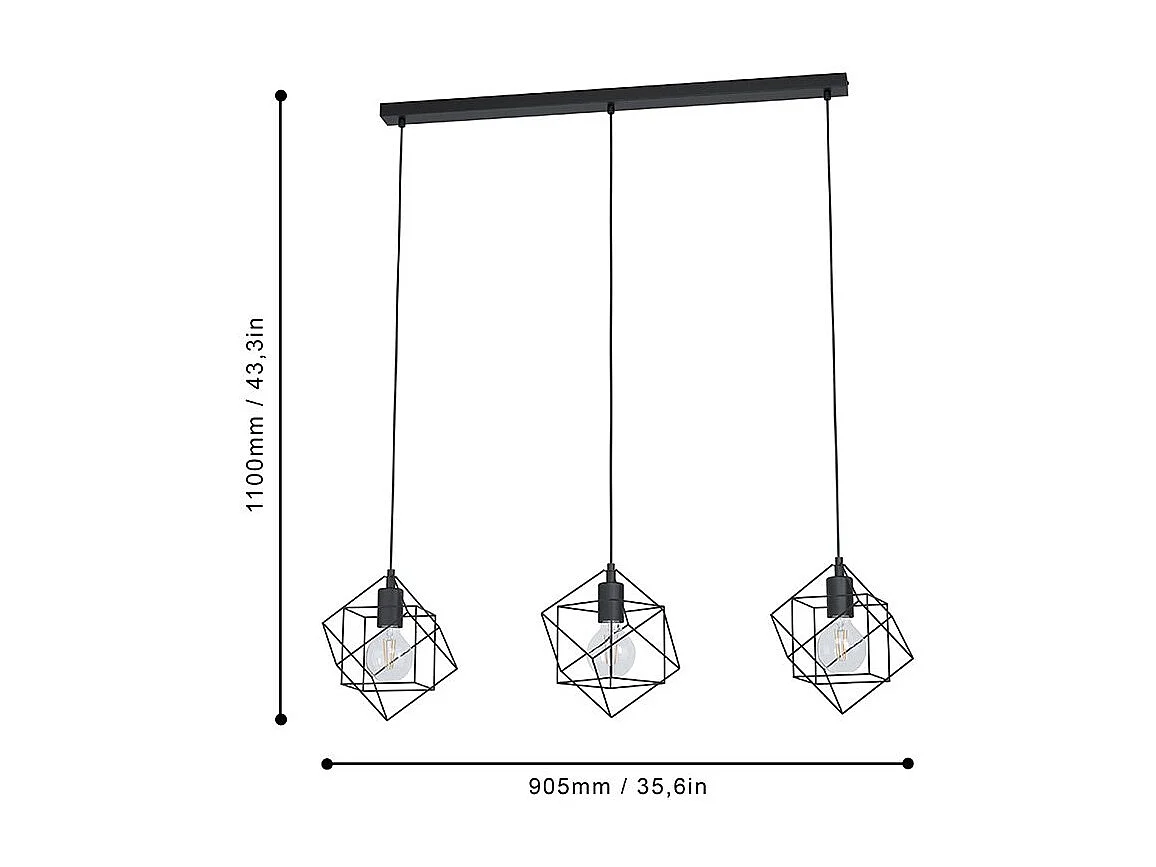 Lampadario Industrial Straiton 3 Luci Acciaio Nero
