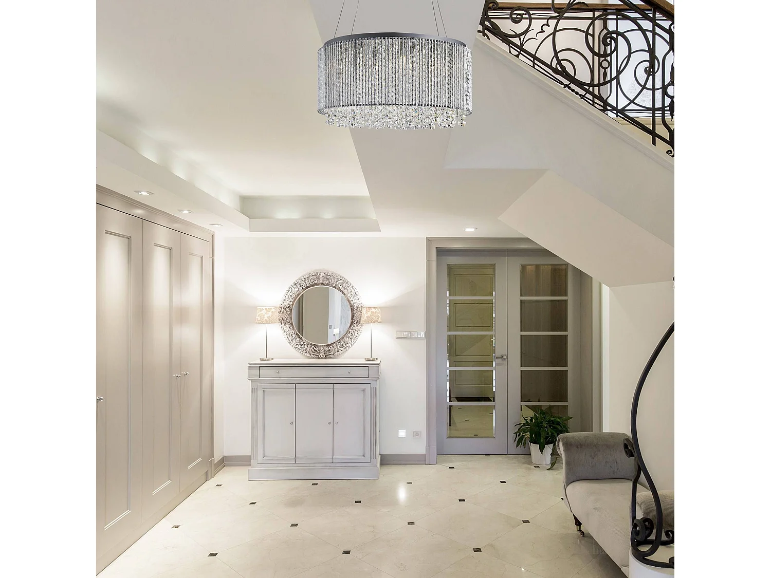 Searchlicht Beatty - 8 Licht Decke Anhänger Chrom mit Kristallen, G9