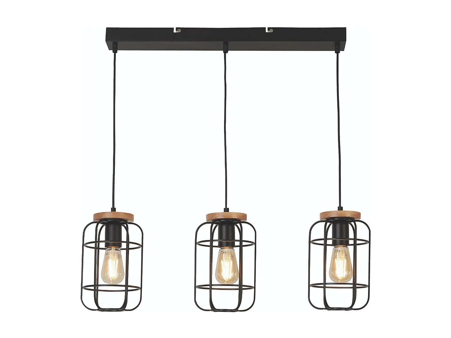 Lampadario Industrial-Nordico Visione Acciaio Nero Marrone 3 Luci E27