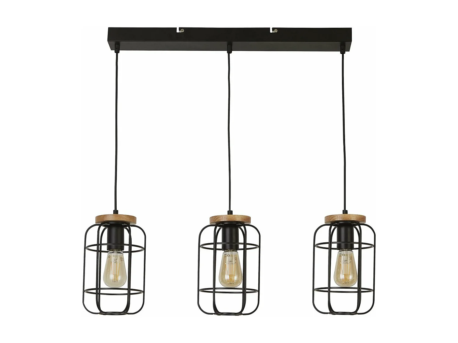 Lampadario Industrial-Nordico Visione Acciaio Nero Marrone 3 Luci E27