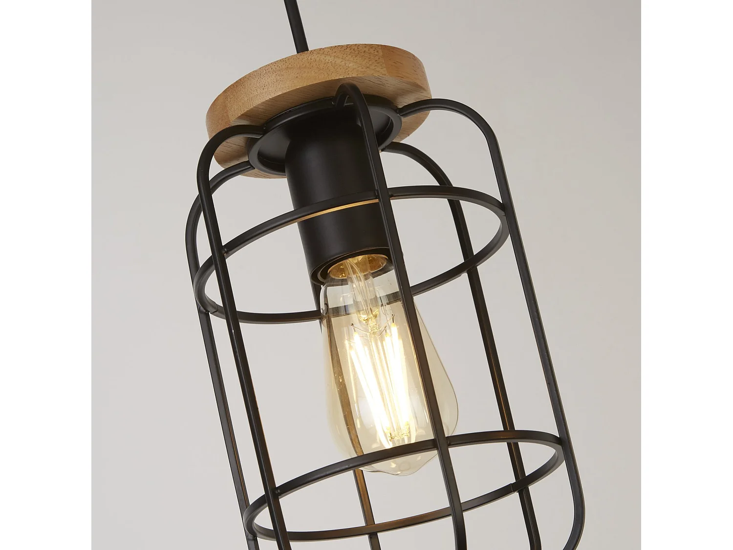Lampadario Industrial-Nordico Visione Acciaio Nero Marrone 3 Luci E27