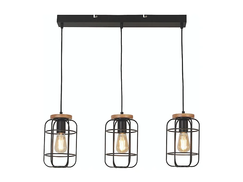 Lampadario Industrial-Nordico Visione Acciaio Nero Marrone 3 Luci E27