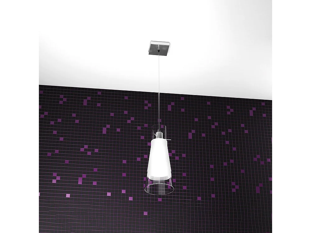 Sospensione Contemporanea Cone Metallo Cromo Vetro Bianco Satinato 1 Luce E27