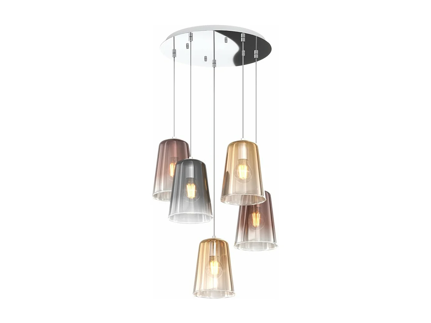 Sospensione Cromo Tonda 5 Luci (2 Am+2 Ra+1 Cr)