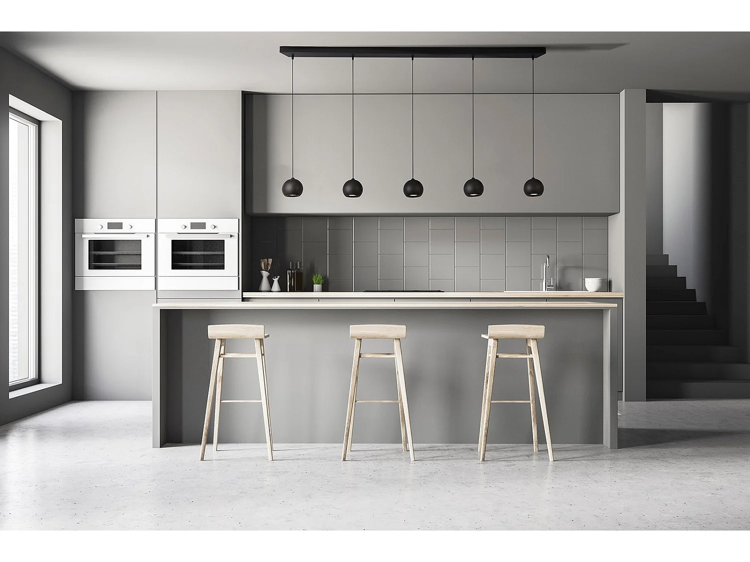 Searchlicht Eindhoven 5-Licht-Matt-Schwarz-Stab-Anhänger