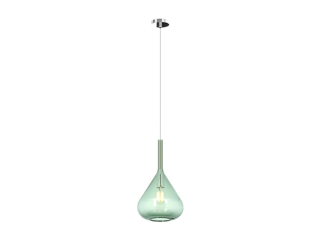 Suspension moderne Kona 1 lumière en verre vert - Culot E27 - Réglable jusqu'à 250 cm de diamètre