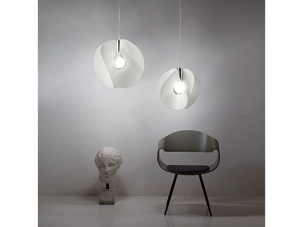 Sospensione Moderna Atom Polilux ® Bianco E Metallo Cromo 1 Luce E27