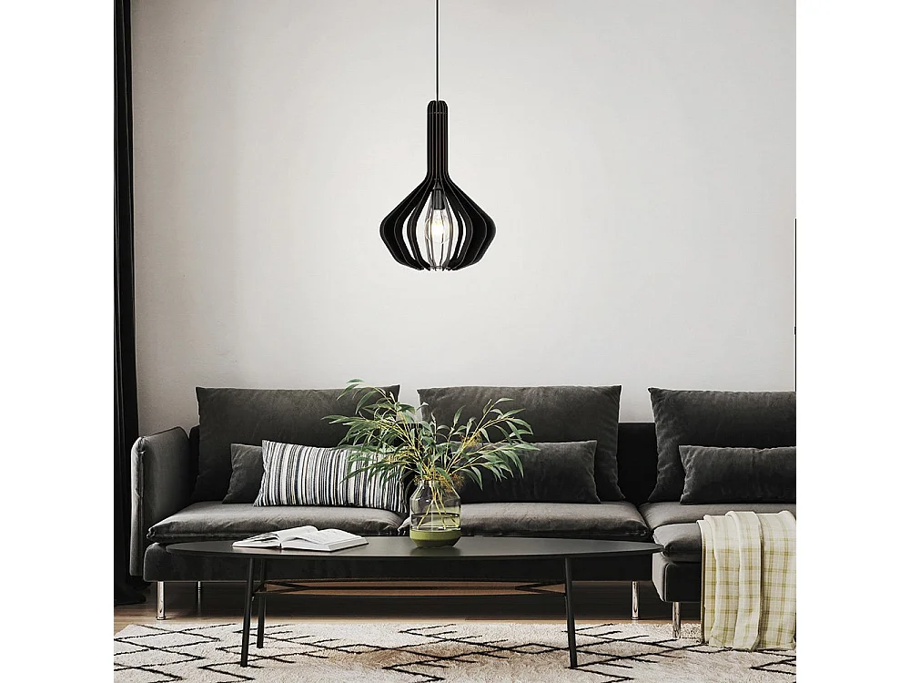 Lampadario Industrial Velasco 1 Luce Acciaio Nero Diffusore Nero
