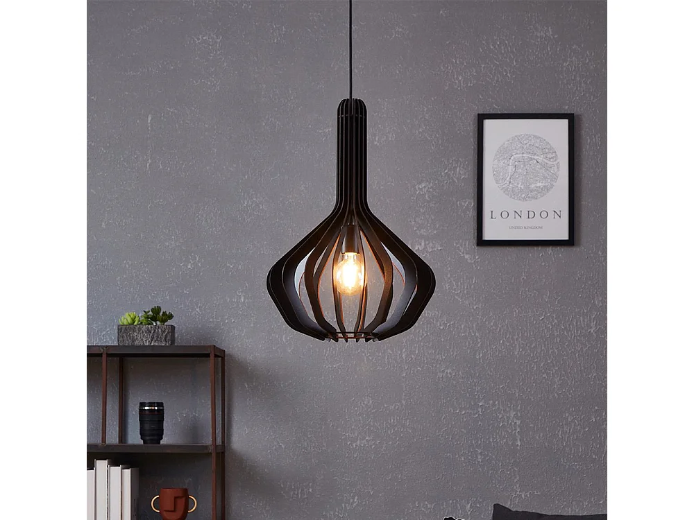 Lampadario Industrial Velasco 1 Luce Acciaio Nero Diffusore Nero