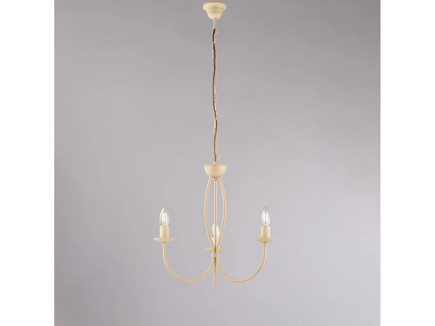 Botte Lustre en fer laqué ivoire à décor effet décapé, 3 lumières 110 d.45 BL147-3-AV