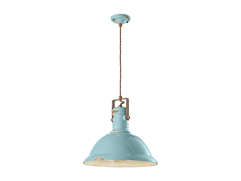 Lampadario Industrial Ferro E Ceramica Vintage Azzurro 1 Luce E27 40Cm