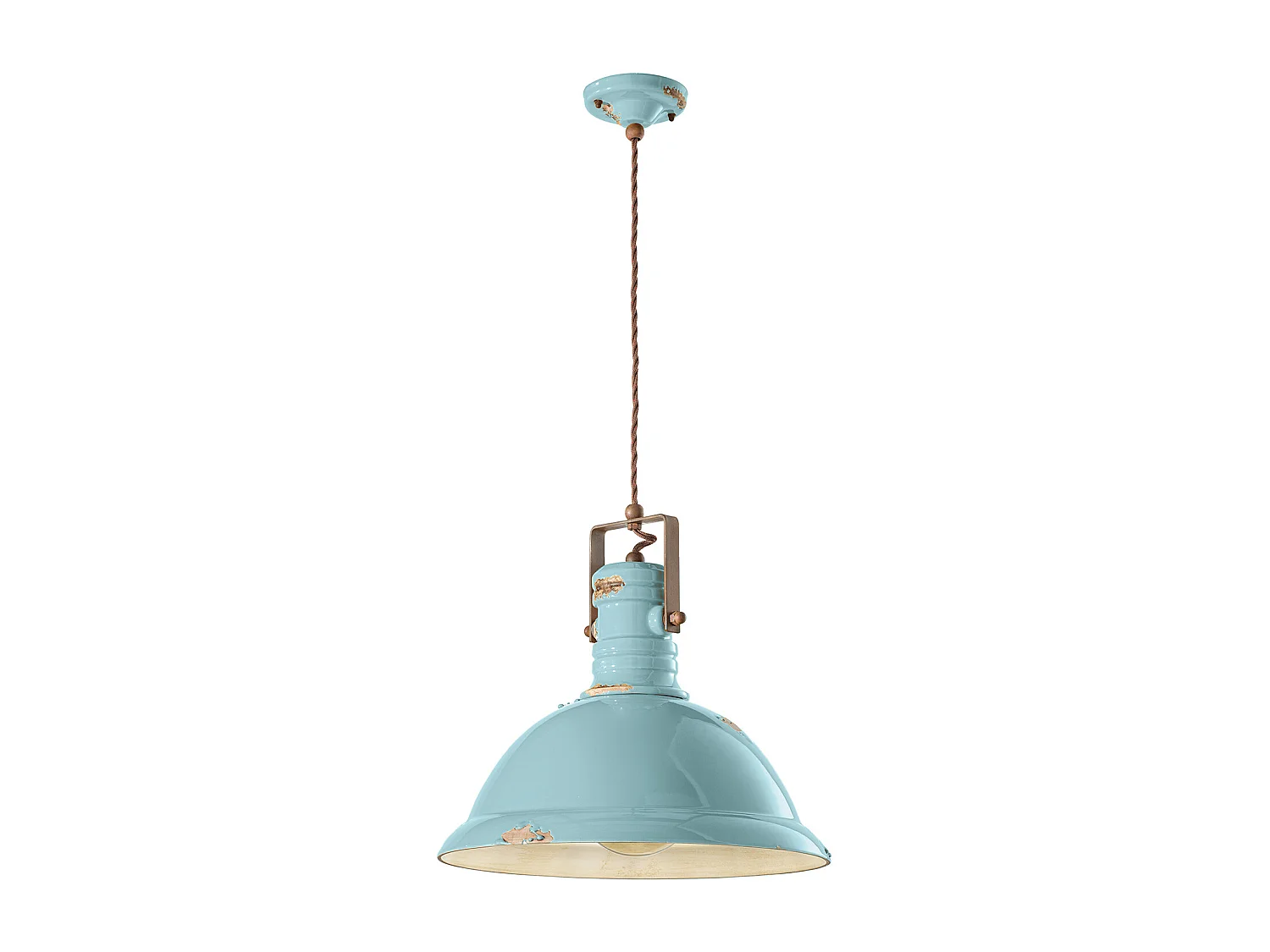 Lampadario Industrial Ferro E Ceramica Vintage Azzurro 1 Luce E27 40Cm