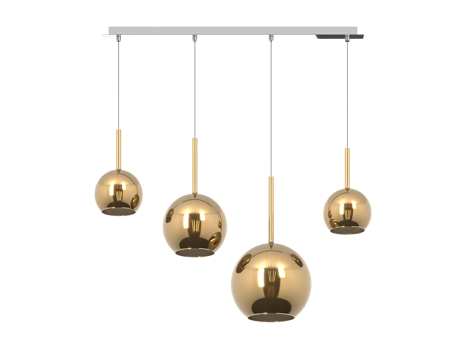 Moderner Kronleuchter mit 4 Lichtern, goldener Glasanhänger Future - Fassung E27, max. 60 W - Chromstruktur, 88 x 25 x 220 cm