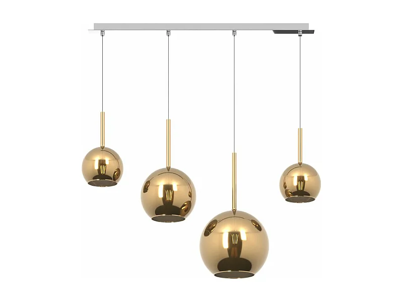 Lustre moderne 4 lumières suspension verre doré Future - Douille E27 max 60W - Structure chromée 88x25x220cm