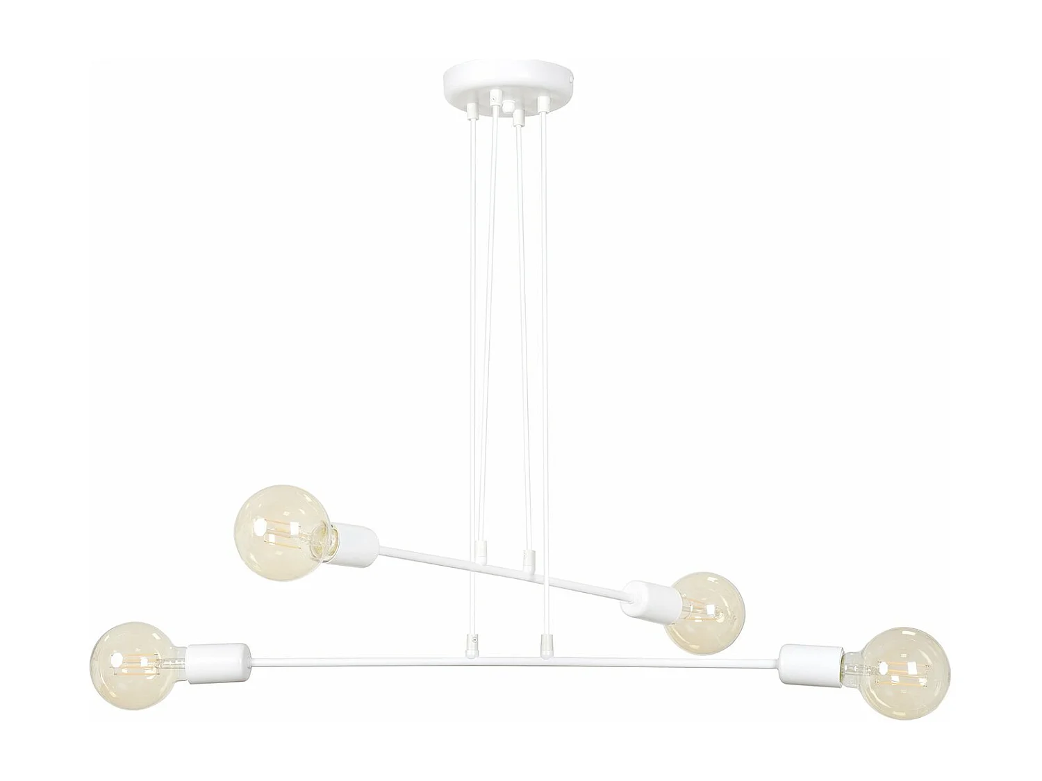 Lampadario Industrial 4 Luci Multiplo In Acciaio Bianco A Bracci