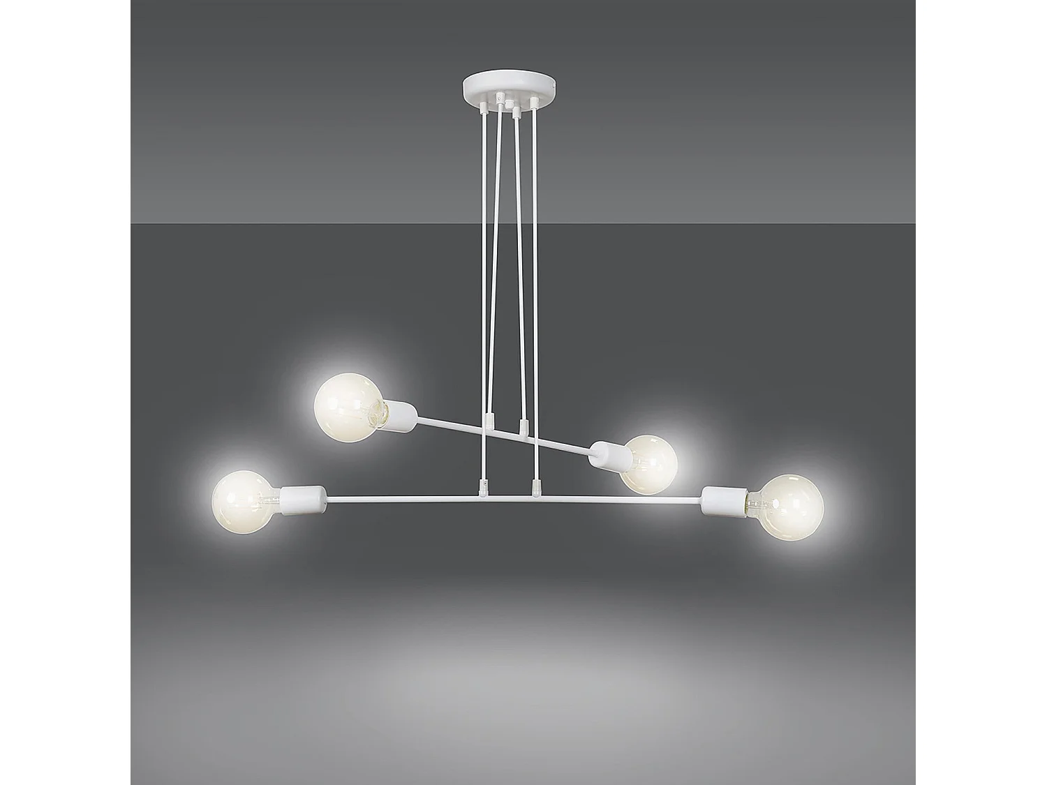 Lampadario Industrial 4 Luci Multiplo In Acciaio Bianco A Bracci