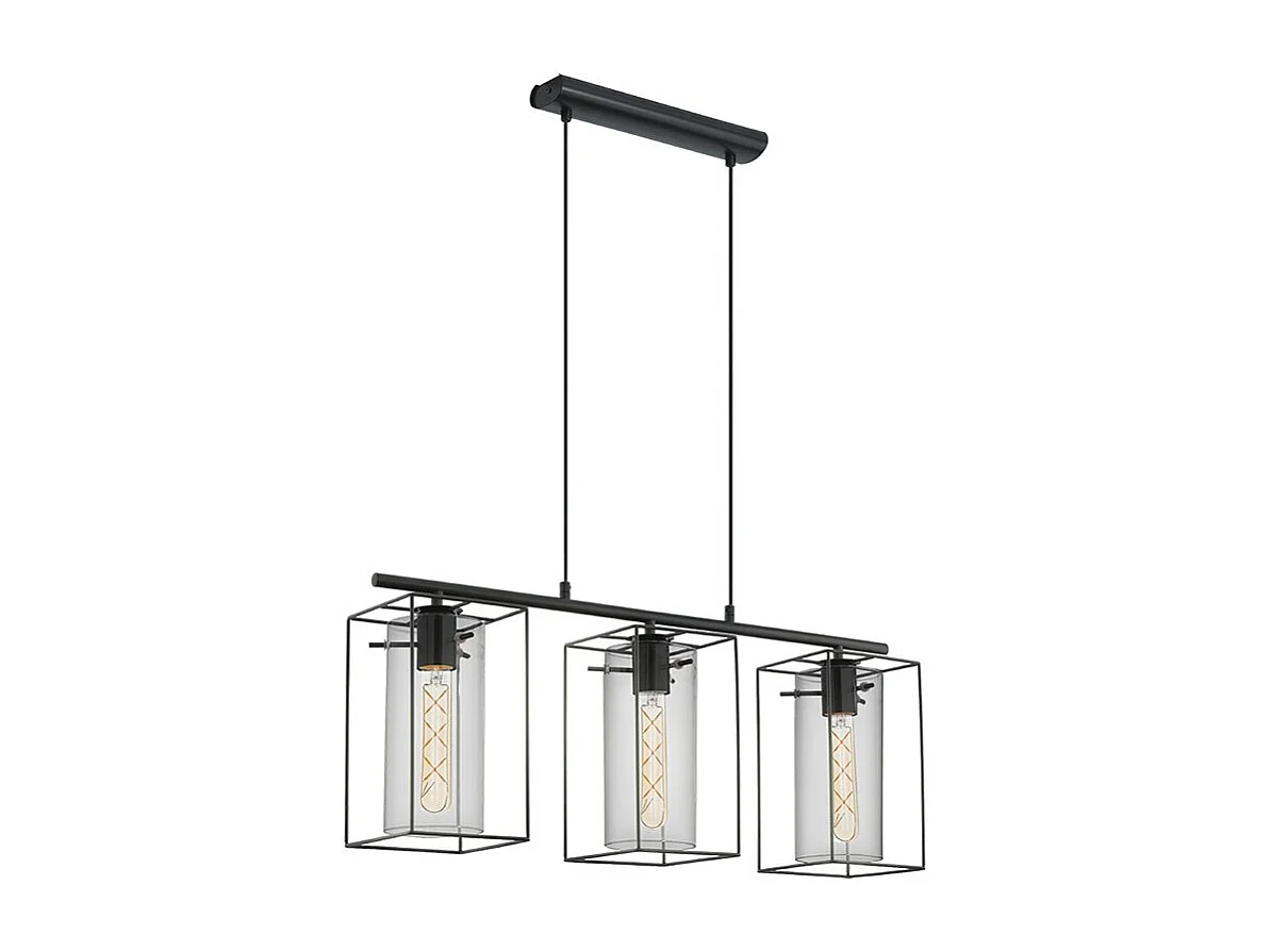 Lampadario Industrial Loncino 3 Luci Acciaio Nero