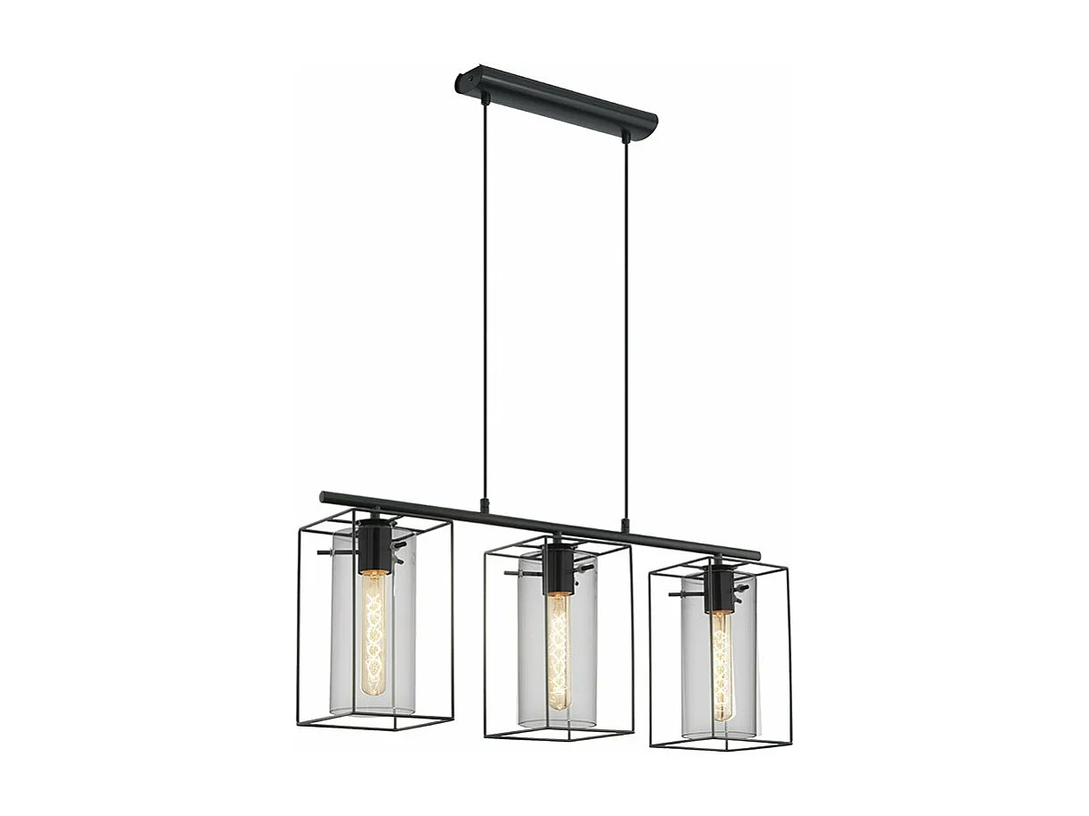 Lampadario Industrial Loncino 3 Luci Acciaio Nero