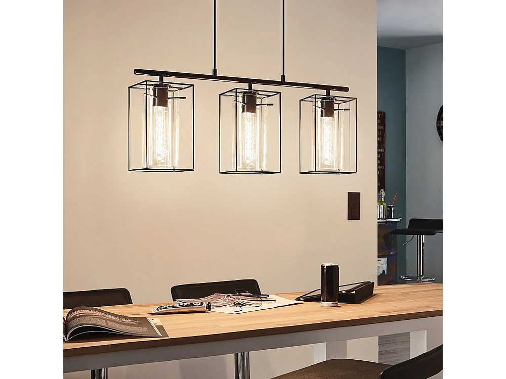 Lampadario Industrial Loncino 3 Luci Acciaio Nero