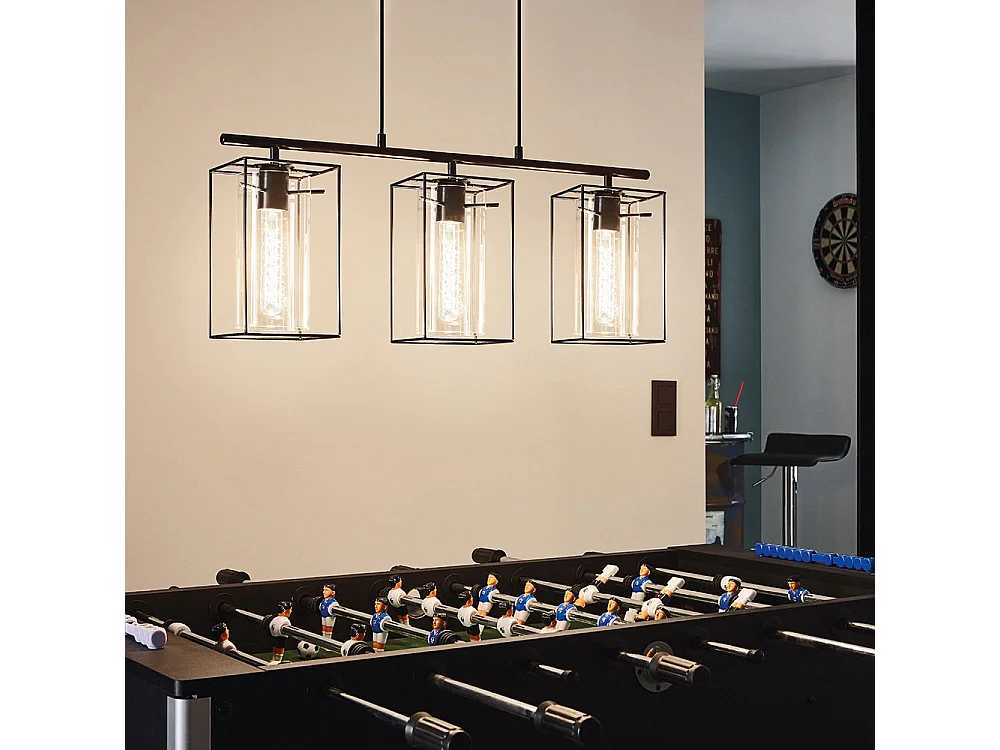 Lampadario Industrial Loncino 3 Luci Acciaio Nero