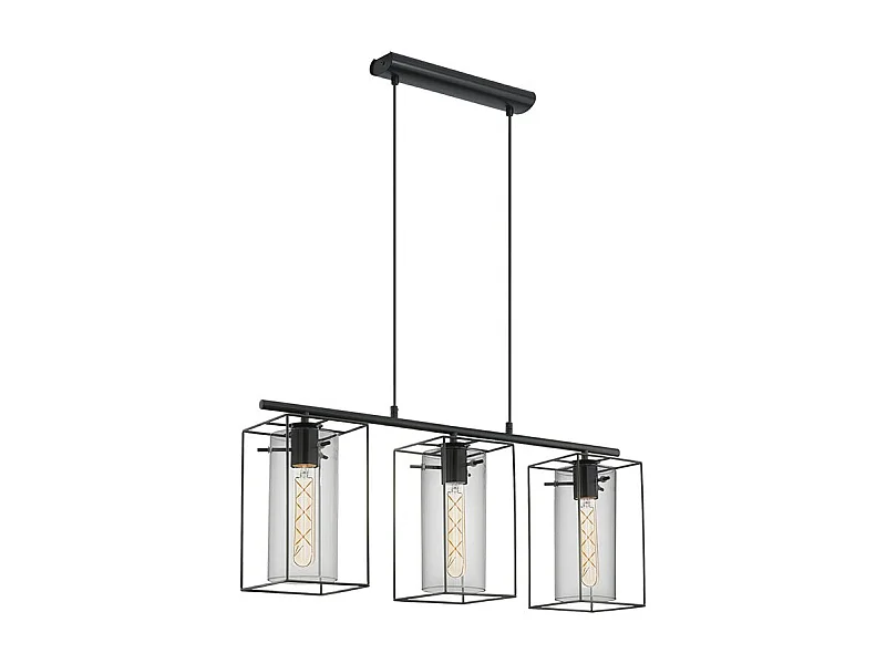 Lampadario Industrial Loncino 3 Luci Acciaio Nero