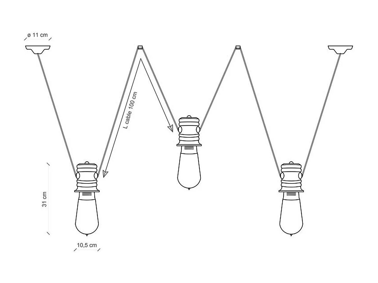 Lampadario Industrial Minimal Urban Ferro E Ceramica Vintage Bianco 3 Luci E27