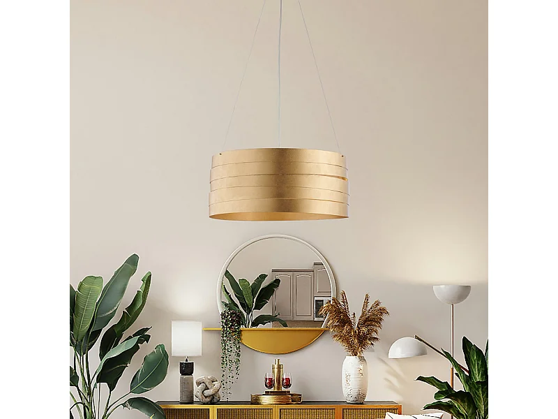 Mambo Suspension en fer laqué blanc décor or antique et câbles en acier réglables 3 lumières 120 d.45 BL157-3-ORO