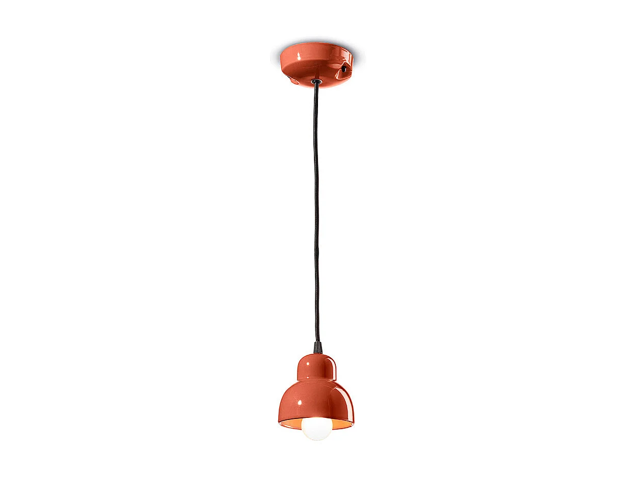 Lampadario Vintage Decò Berimbau Ceramica Arancio Pokè 1 Luce E14