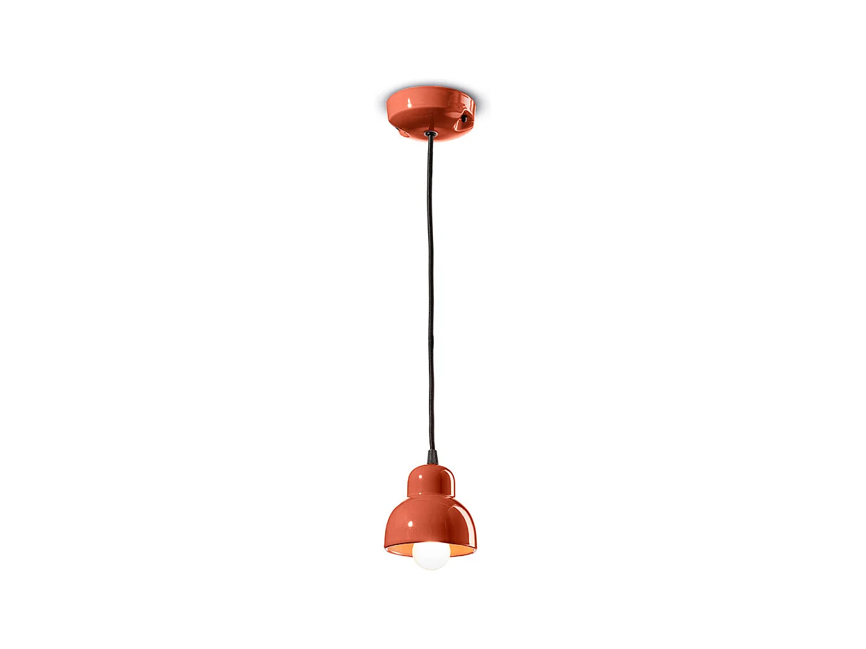 Lampadario Vintage Decò Berimbau Ceramica Arancio Pokè 1 Luce E14