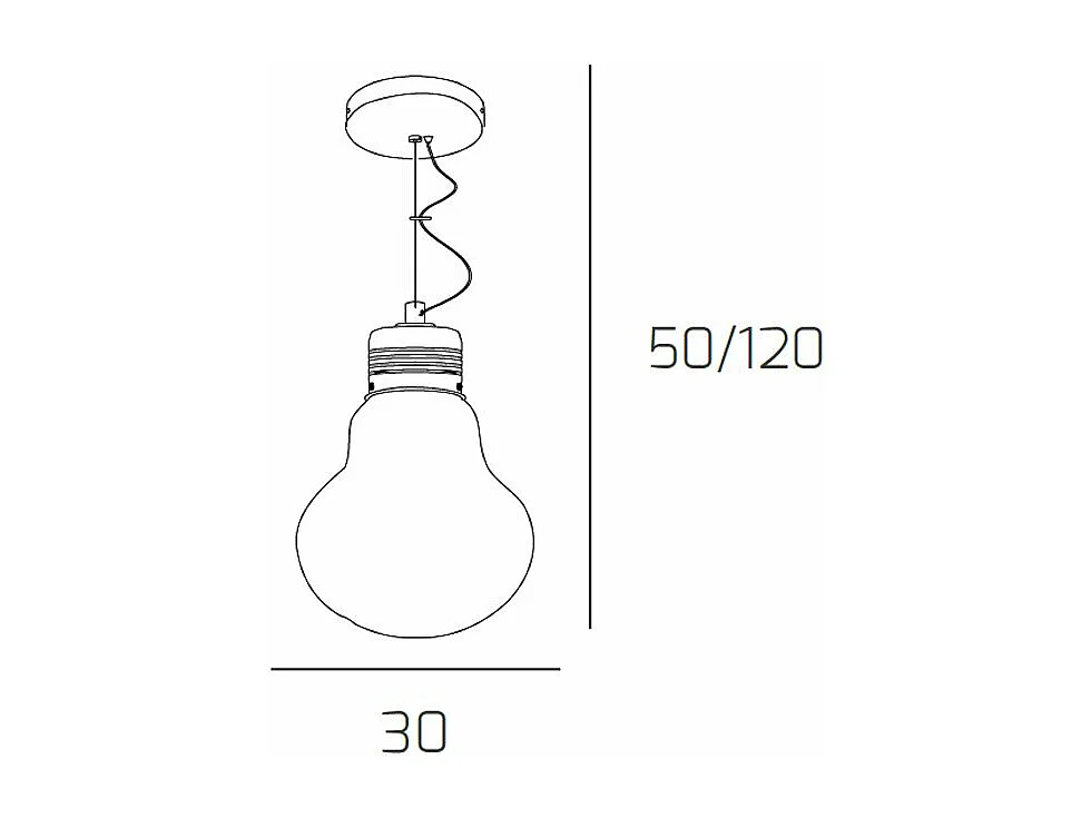 Lampa wisząca Toplight Big Lamp 1 żarówka E27 z białego szkła i chromowanego metalu, regulowana wysokość, konstrukcja w kształcie żarówki dł. 30x120cm