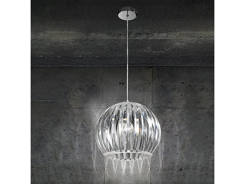 Lampadario In Metallo Contemporaneo Slice Cromo Trasparente 1 Luce E27 Piccolo