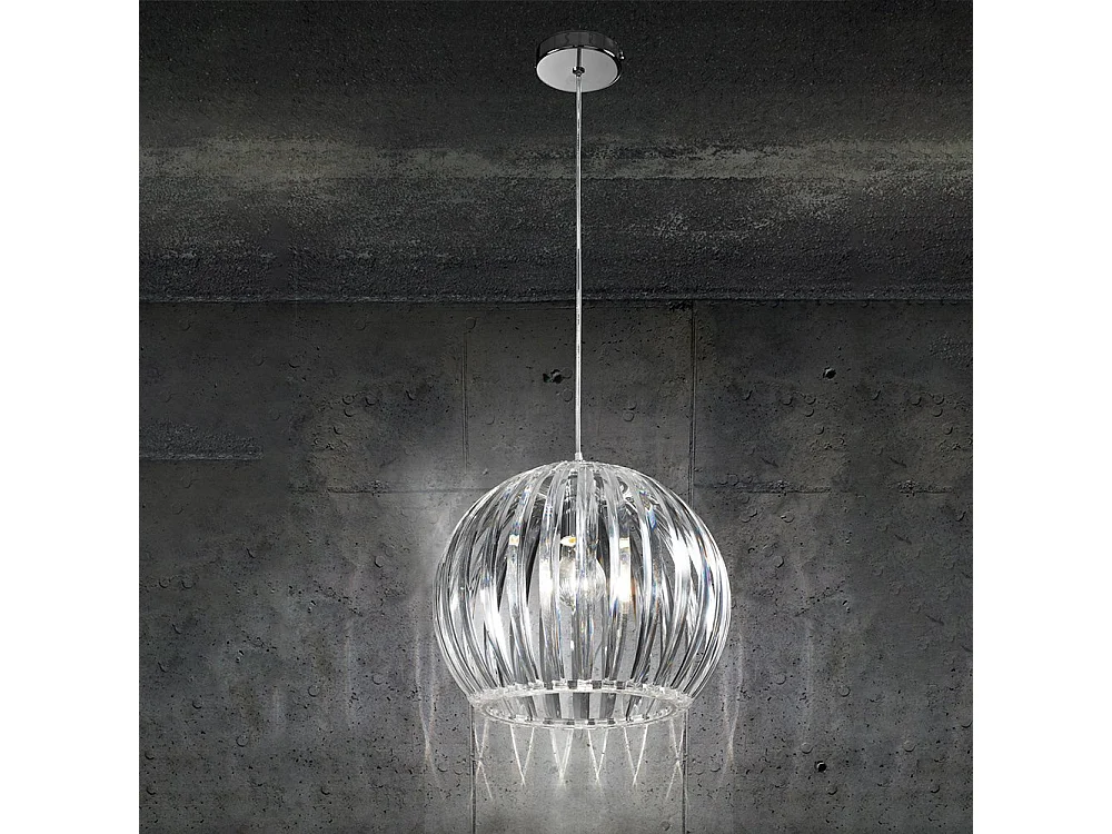 Lampadario In Metallo Contemporaneo Slice Cromo Trasparente 1 Luce E27 Piccolo