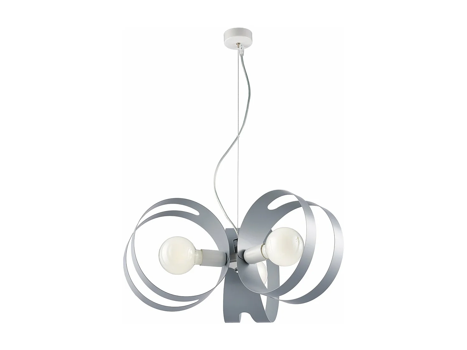 Suspension Peter fer blanc, bandes grises laser, câble acier réglable, 3 lumières d.48 cm, look graphique moderne