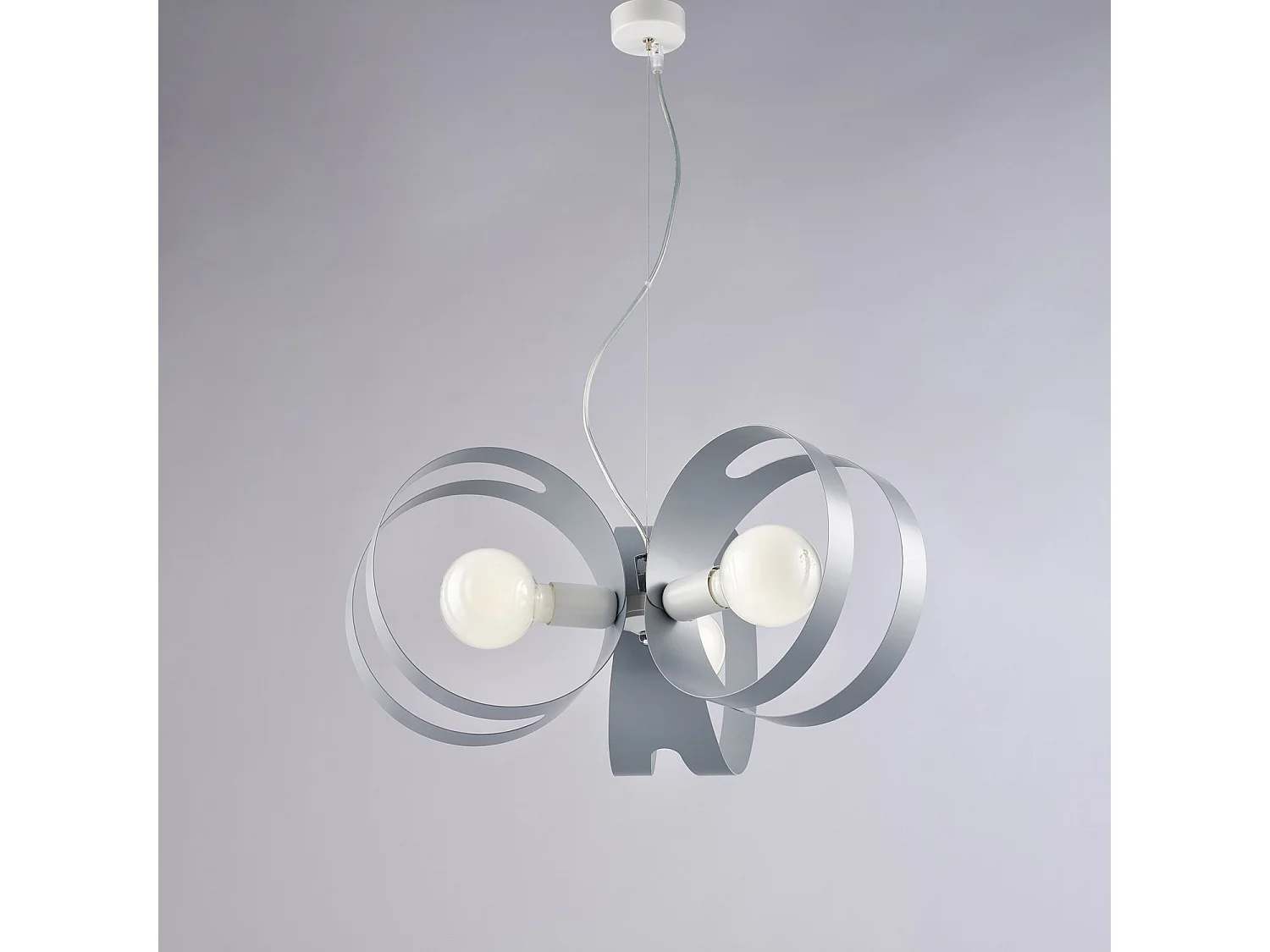 Suspension Peter fer blanc, bandes grises laser, câble acier réglable, 3 lumières d.48 cm, look graphique moderne