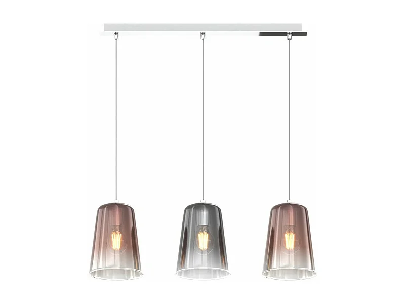 Sospensione Contemp. Rett. Shaded Metallo Cromo Vetro Rame E Cromo 3 Luci E27