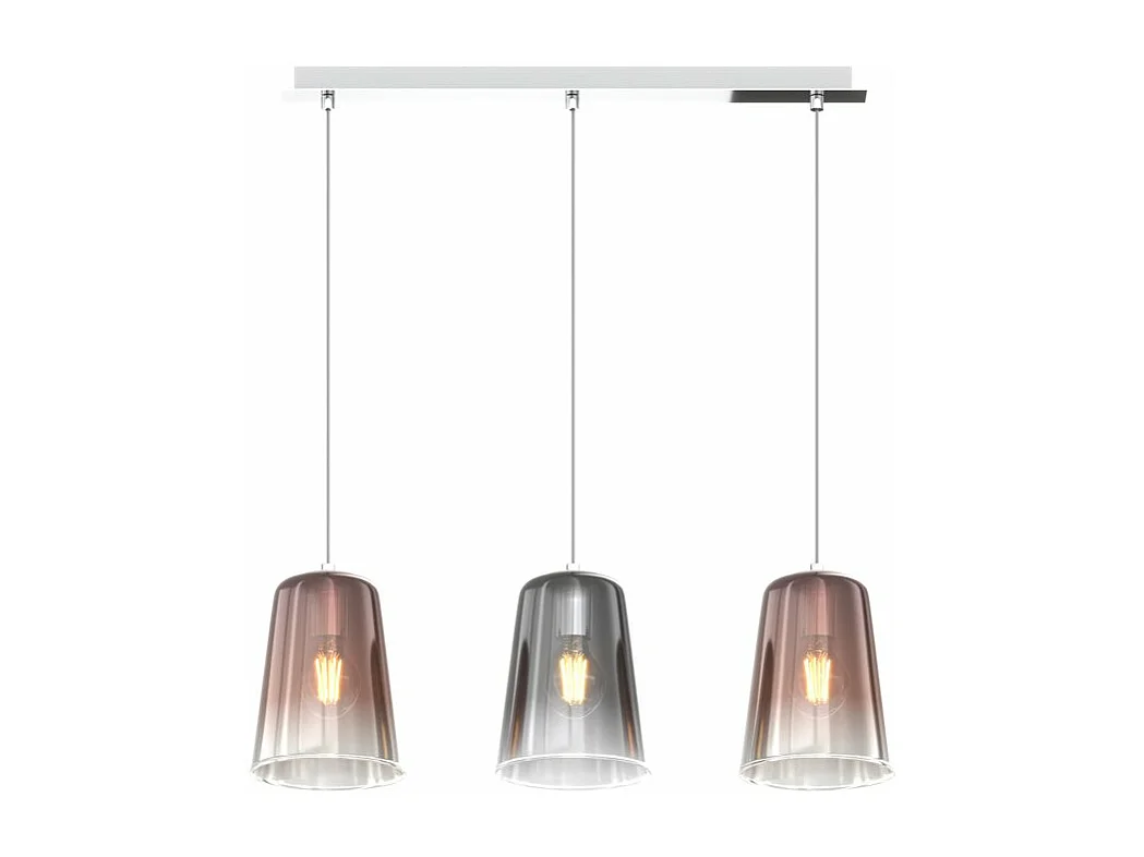 Sospensione Contemp. Rett. Shaded Metallo Cromo Vetro Rame E Cromo 3 Luci E27
