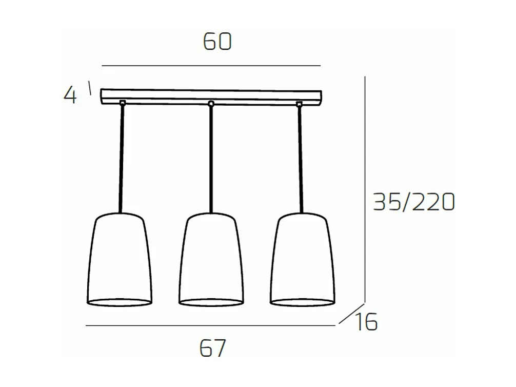 Sospensione Cromo Rettangolare 3 Luci (2 Ra + 1 Cr)