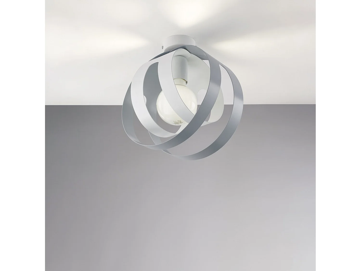 Plafoniera 1 Luce Tobias Ferro Laccato Bianco E Grigio Taglio Laser