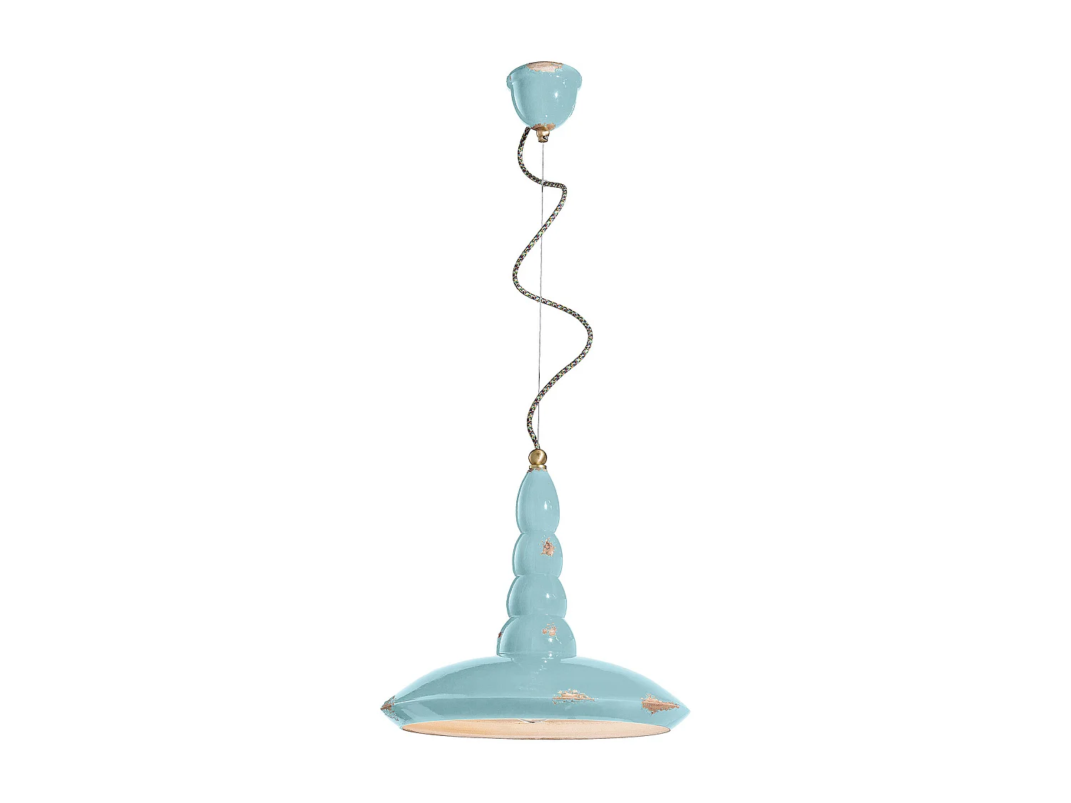 Lampadario Vintage Vague Vintage Ferro E Ceramica Azzurro 1 Luce E27 40Cm