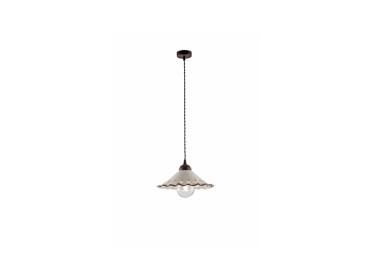 Sospensione 1 Luce Osteria In Ferro Nero Ruggine E Coppa In Ceramica Decorata