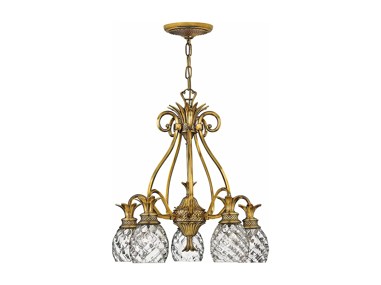 Lampadario Contemporaneo Plantation Ottone Bronzo Brunito Vetro 5 Luci E27