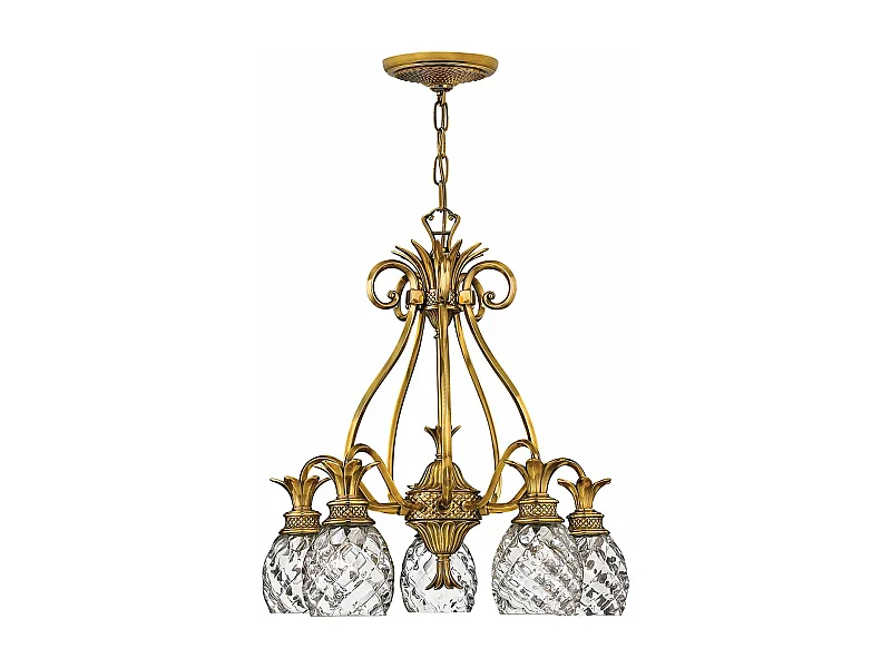 Lampadario Contemporaneo Plantation Ottone Bronzo Brunito Vetro 5 Luci E27