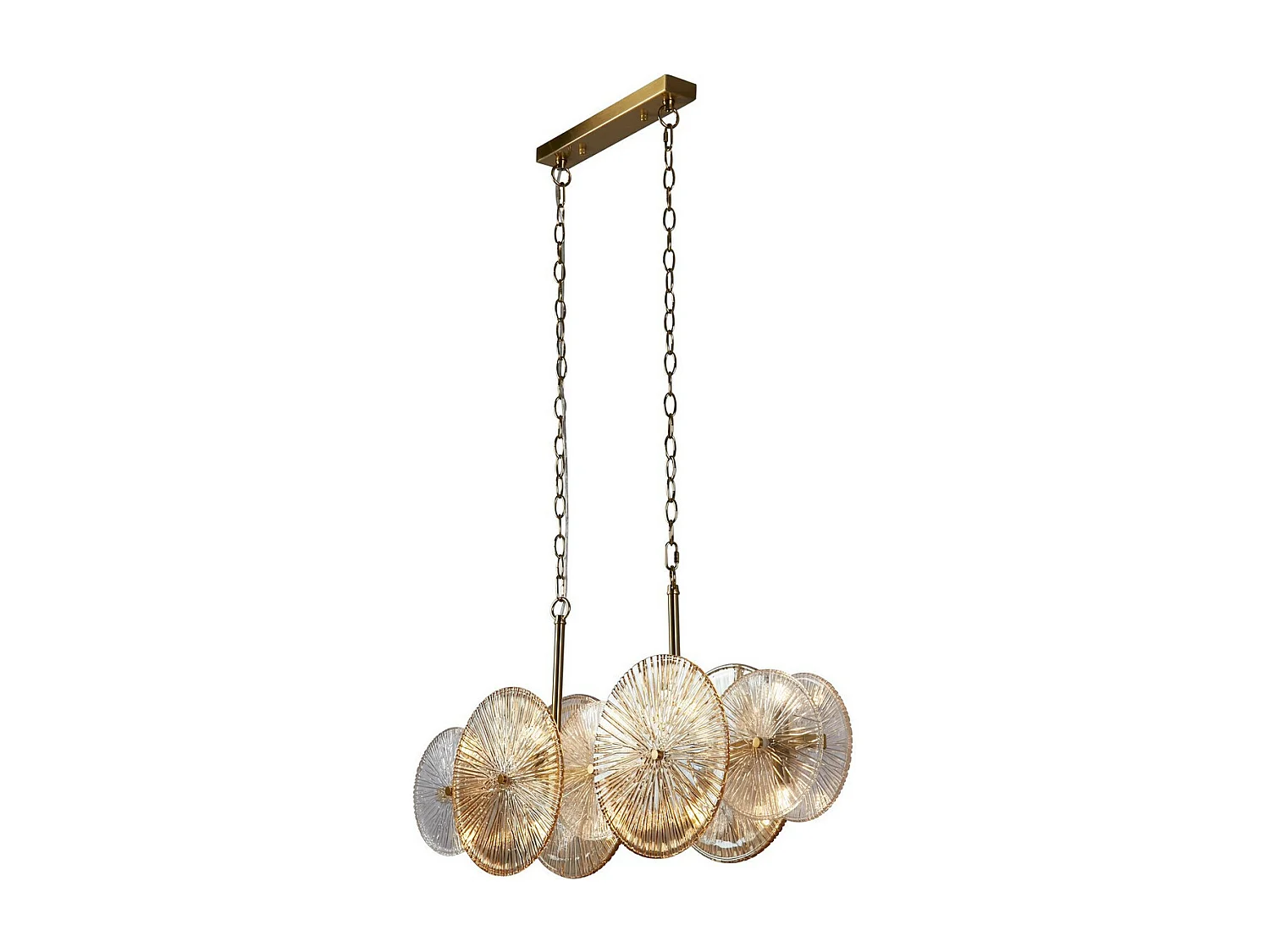 Searchlicht Wagon Wheel 10 Lichtleisten-Anhänger, bronzefarbenes Metall, klares/bernsteinfarbenes Glas