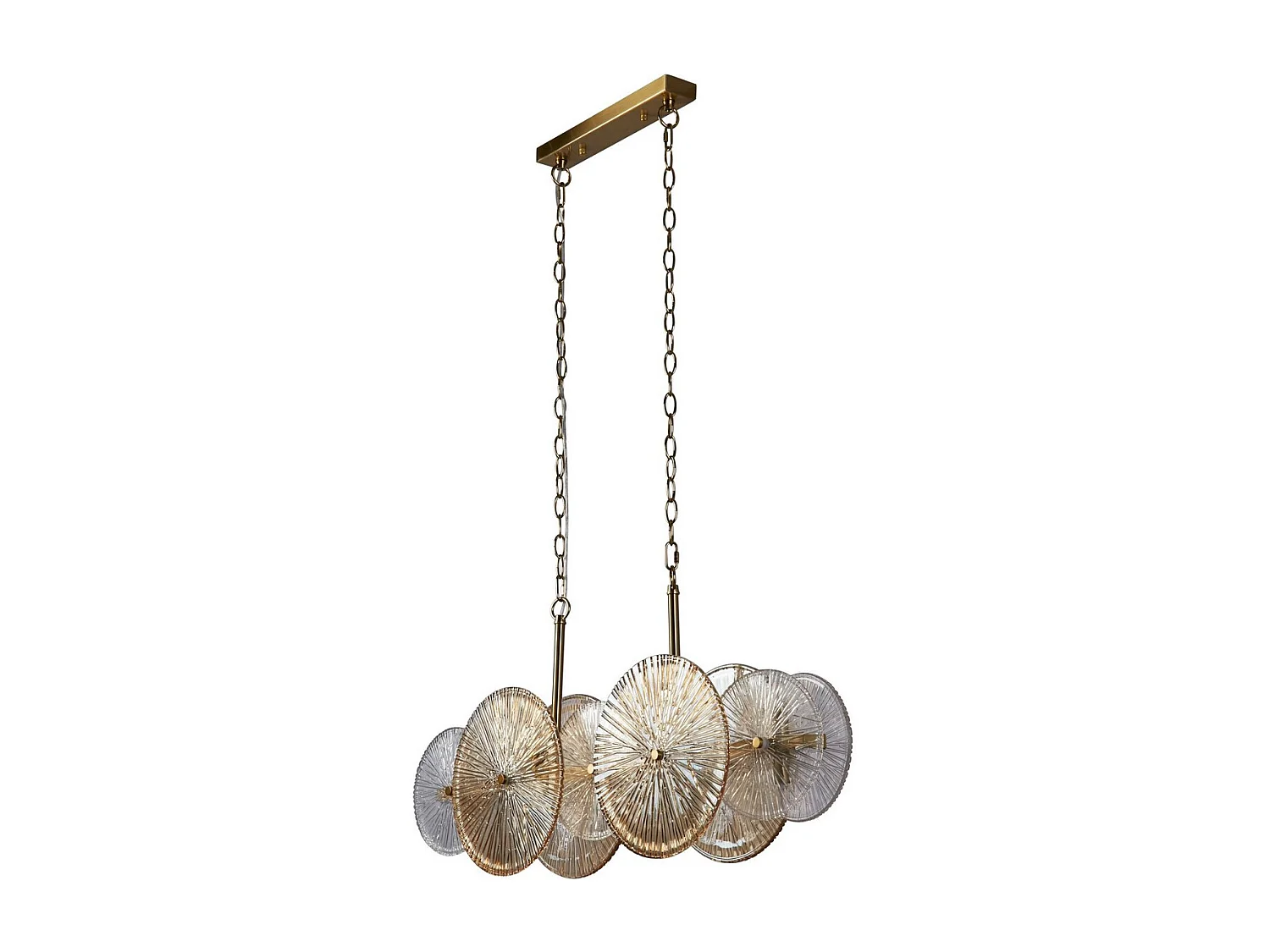 Searchlicht Wagon Wheel 10 Lichtleisten-Anhänger, bronzefarbenes Metall, klares/bernsteinfarbenes Glas