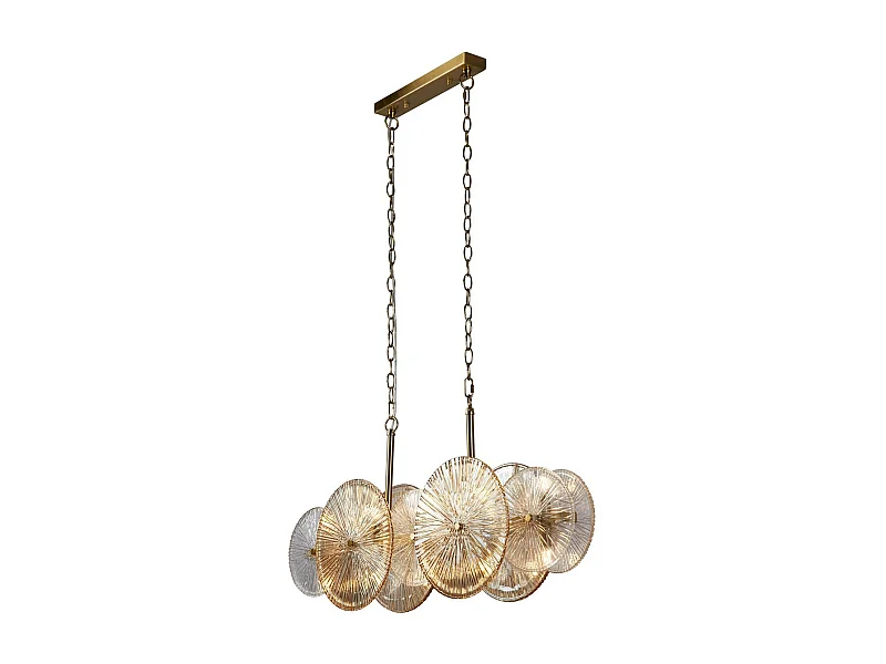 Searchlight Wagon Wheel Colgante de barra de 10 luces, metal de bronce, vidrio transparente/ámbar