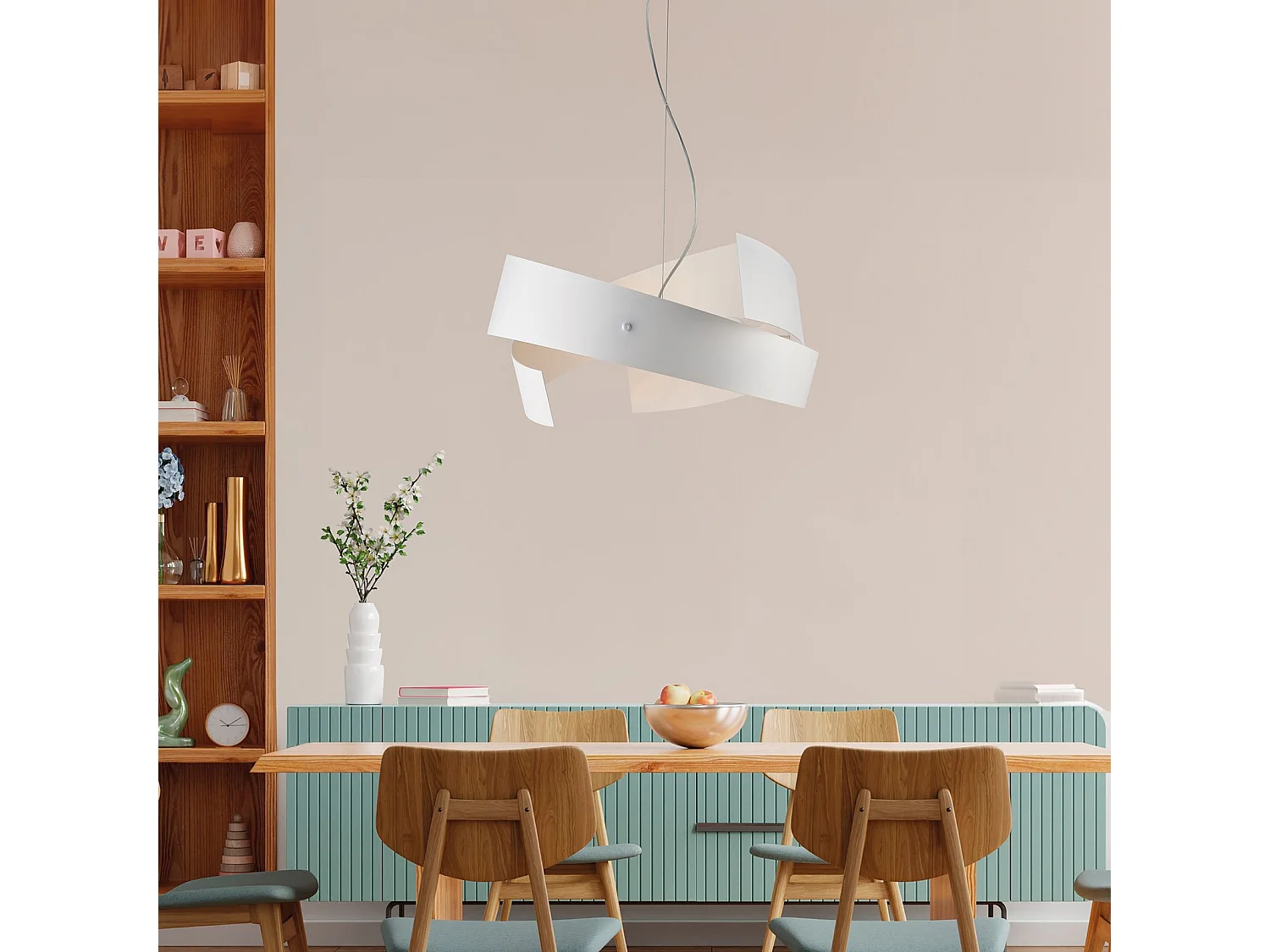 Elisa Suspension en fer découpé laser laqué blanc avec câble acier réglable 3 lumières 128 d.57 BL226-3-BCO