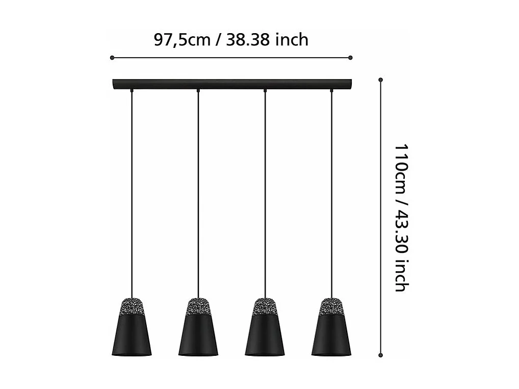 Lampadario Moderno Canterras 4 Luci Acciaio Nero