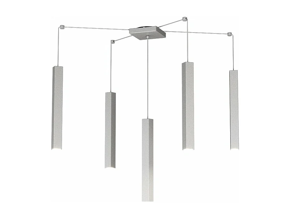 Square Tube Sospensione 5 Luci Grigio Cavo Cm.250 Con Base